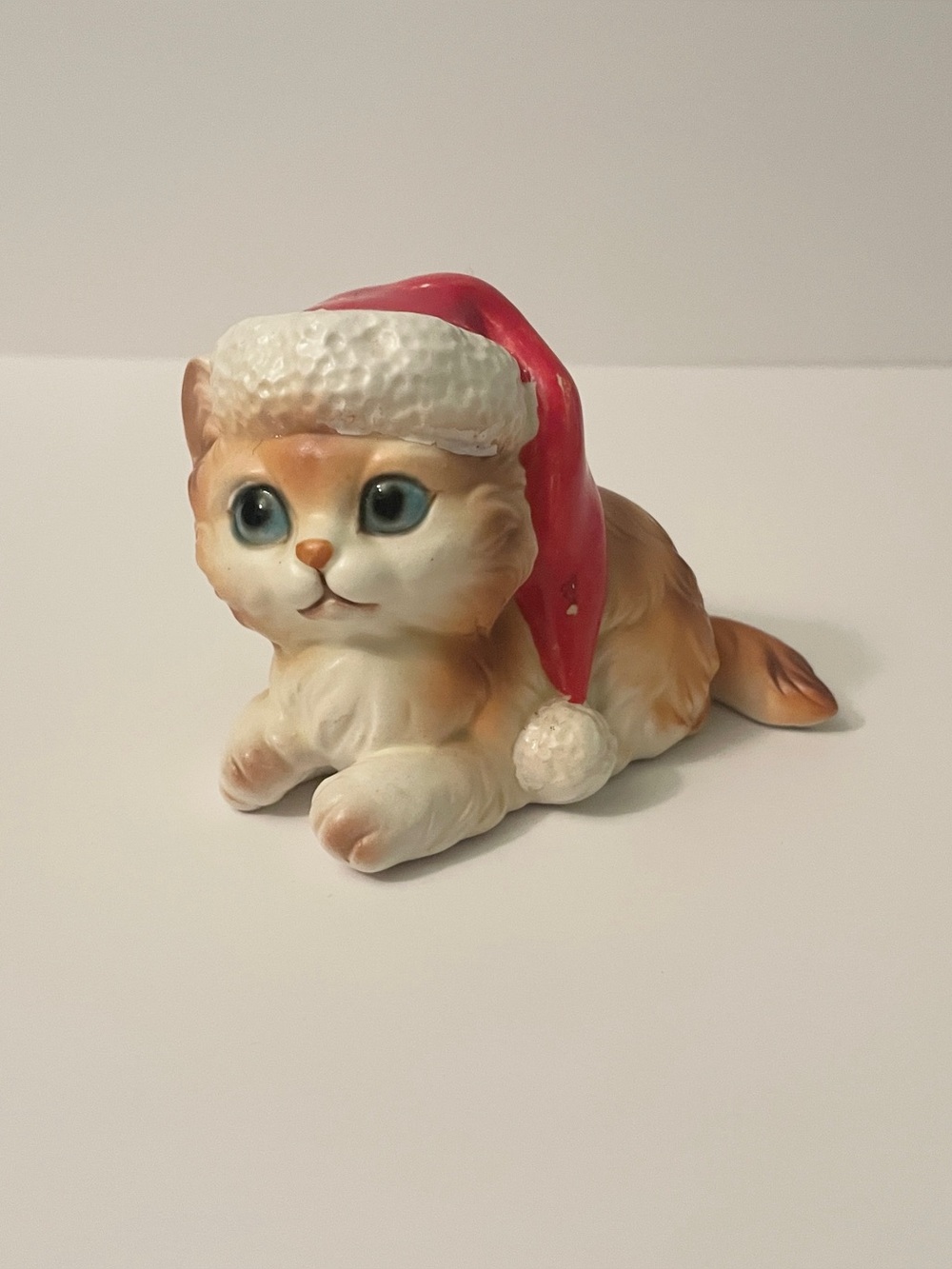 Vintage ESD Japan Ceramic Christmas Cat Figurine Cute Santa Hat Kitty